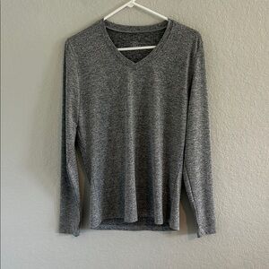 Gray V-Neck Long Sleeve Shirt